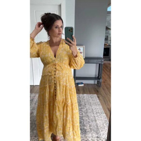 FREE PEOPLE Pappiet Midi Dress in Sunshine Combo Size Small - Picture 1 of 12